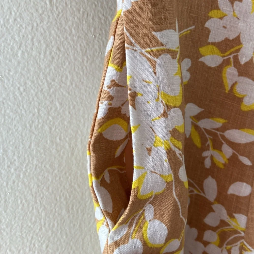 Draper James June Dress Shadow Floral Linen White Tan Yellow XS or 0 - Picture 9 of 17